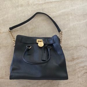 Michael Kors Black Tote, Gold chain and lock detail